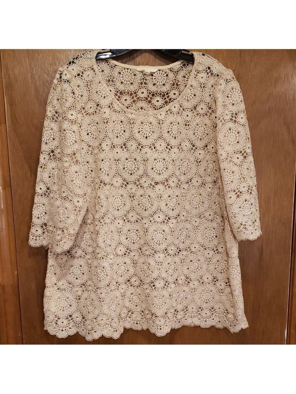 Adiva Cream Crochet Lace Long Sleeve Tunic